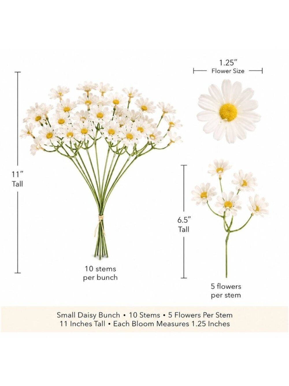 White Daisy Stems Artificial Flowers 10 Count - Picture 2 of 12